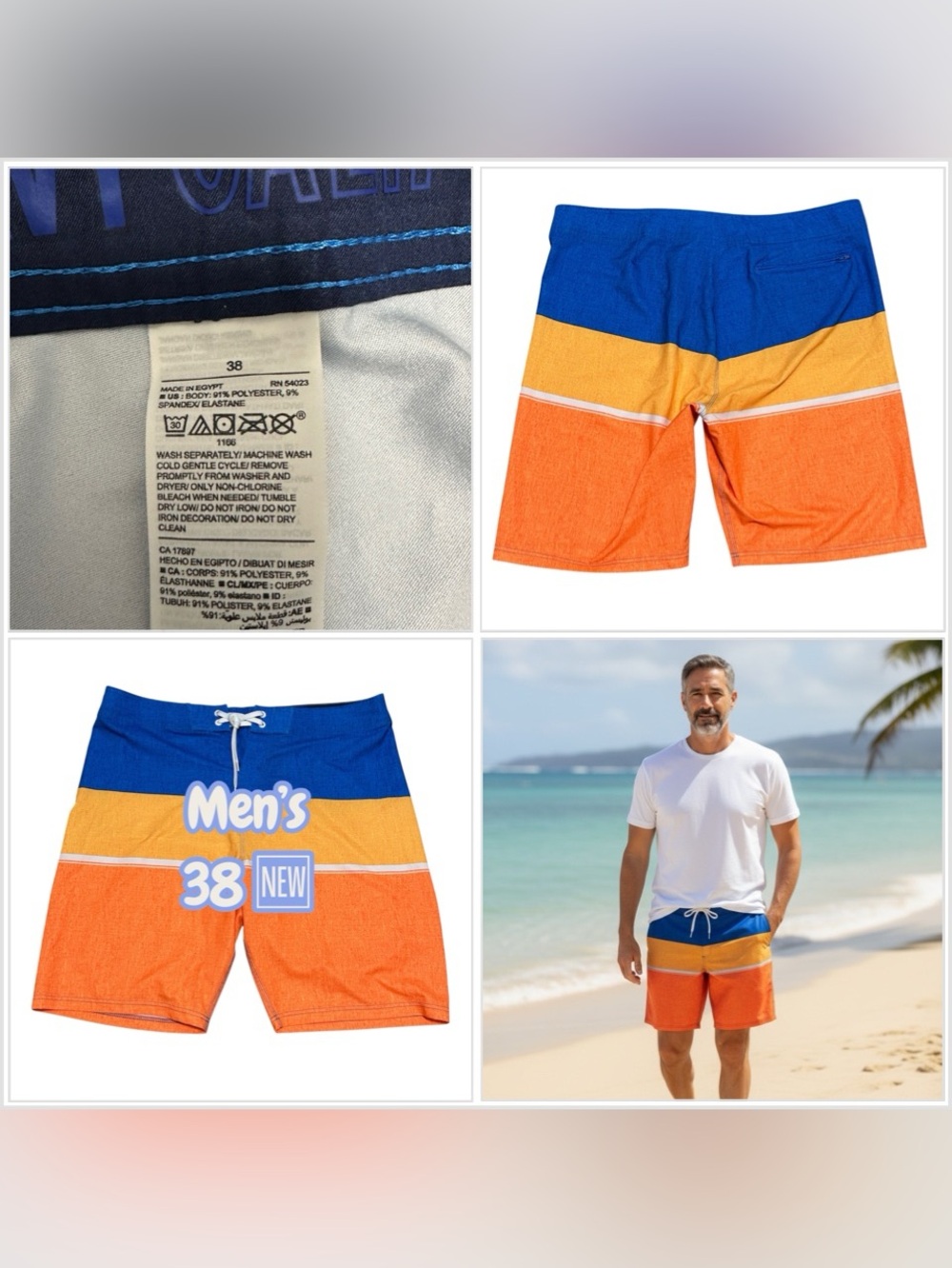 Mens Old Navy California 38 Medium Swim Shorts Trunks Board Hybrid Stripes Block
